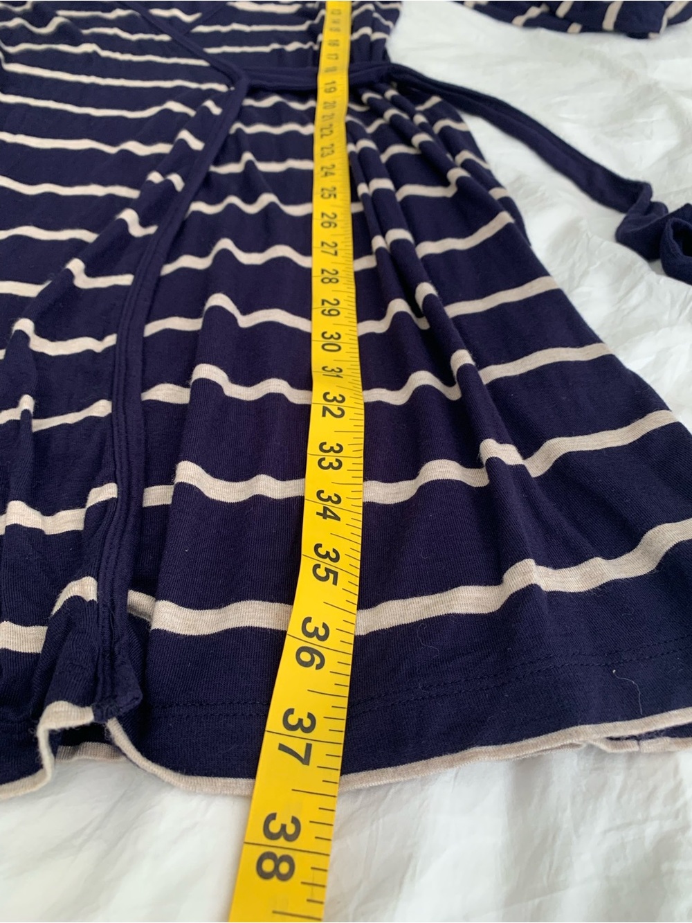 Calvin Klein Navy Tan Striped Wrap Dress 3/4 Sleeve Size 14 - Picture 7 of 8